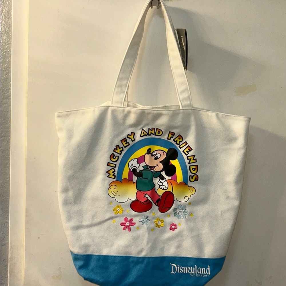 NWT Disney Disneyland Resort Mickey and Friends Large Canvas Blue & White Bag
